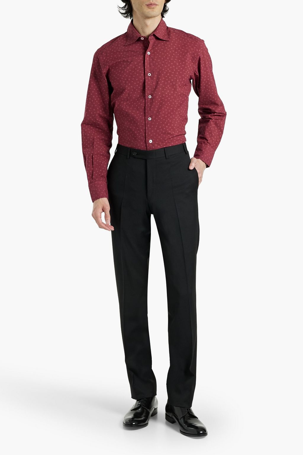 CANALI Slim-fit polka-dot cotton-poplin shirt