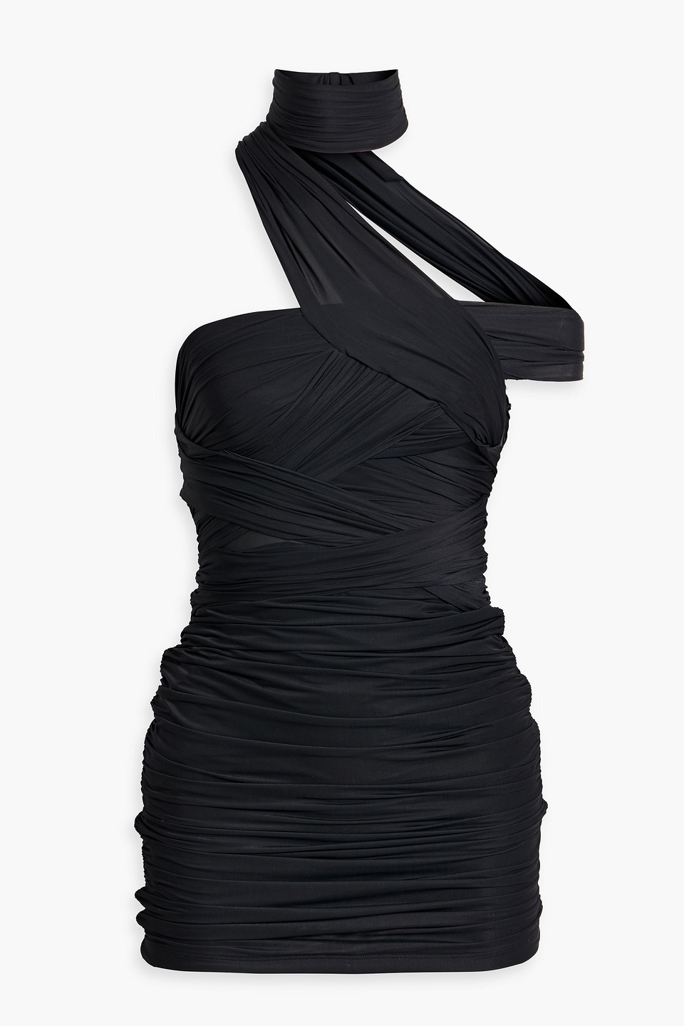 Alexander Wang Ruched Stretch-mesh Mini Dress In Black