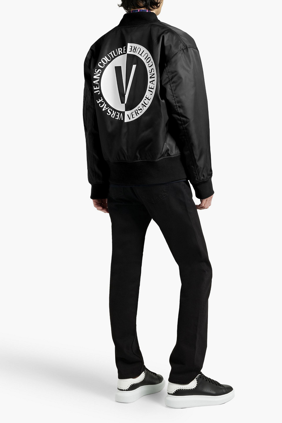 Shop Versace Printed Shell Bomber Jacket In Black