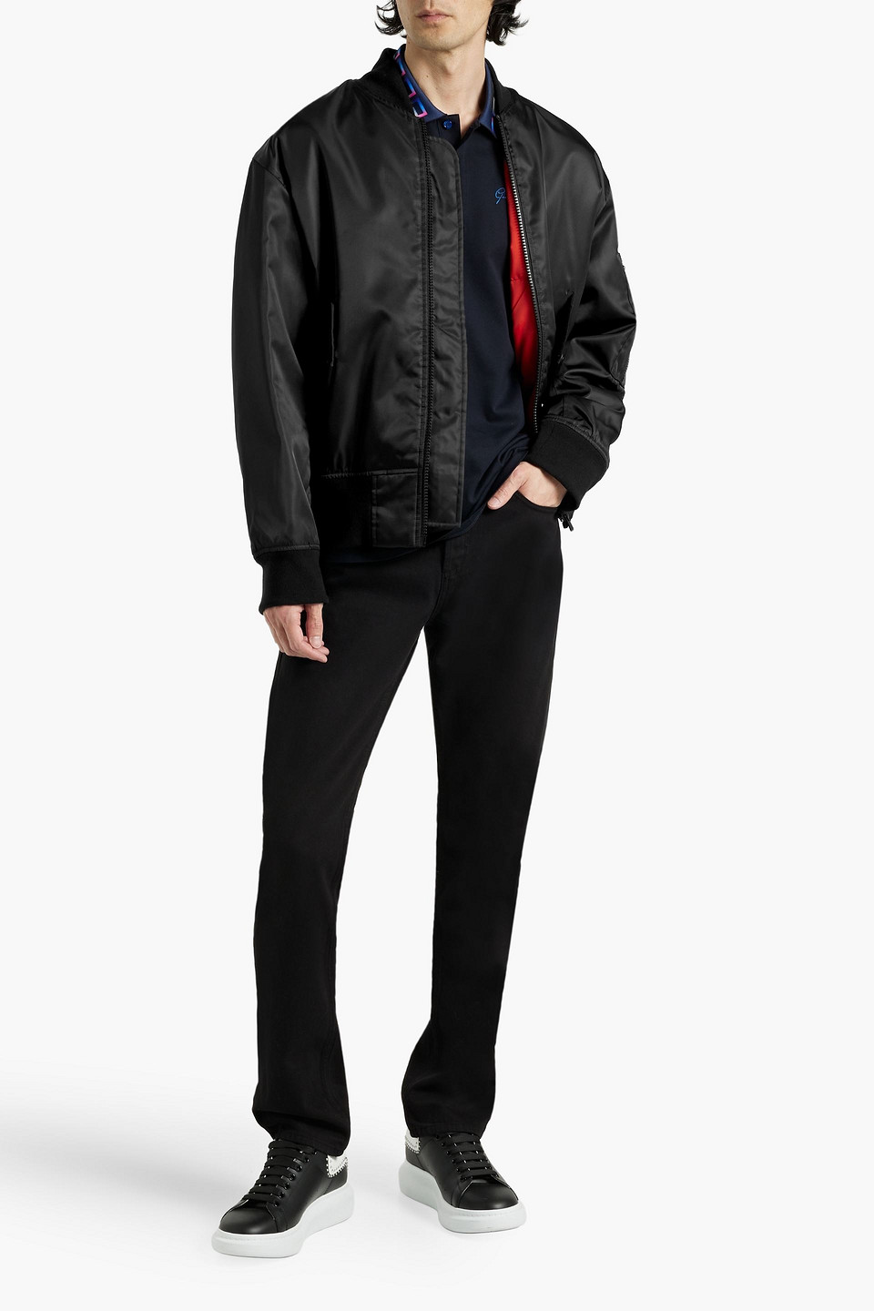 Shop Versace Printed Shell Bomber Jacket In Black