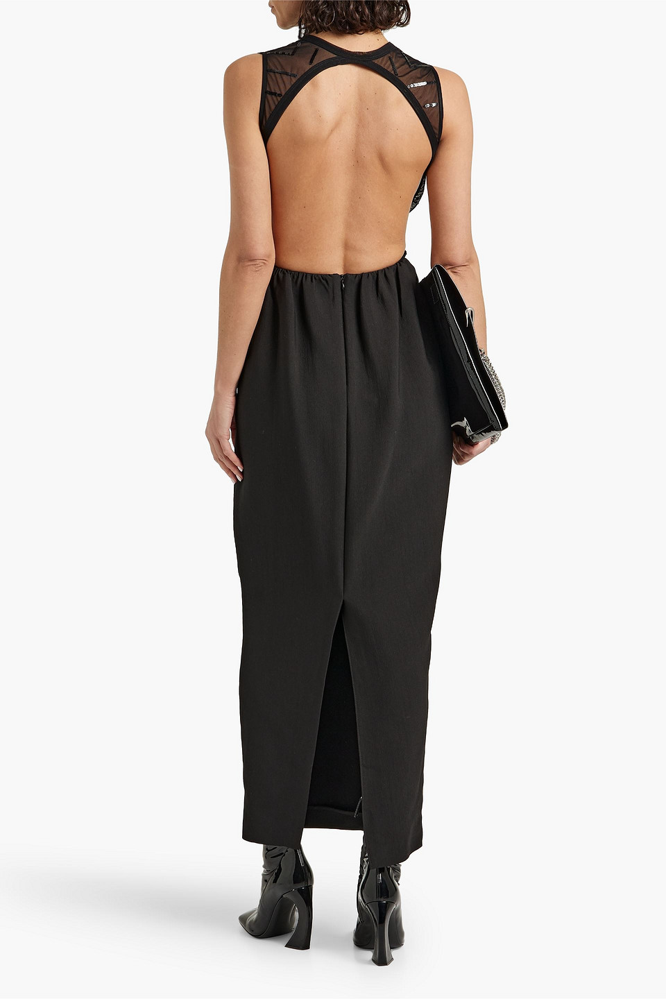 Shop Rick Owens Open-back Sequined Tulle Bodysuit In Black