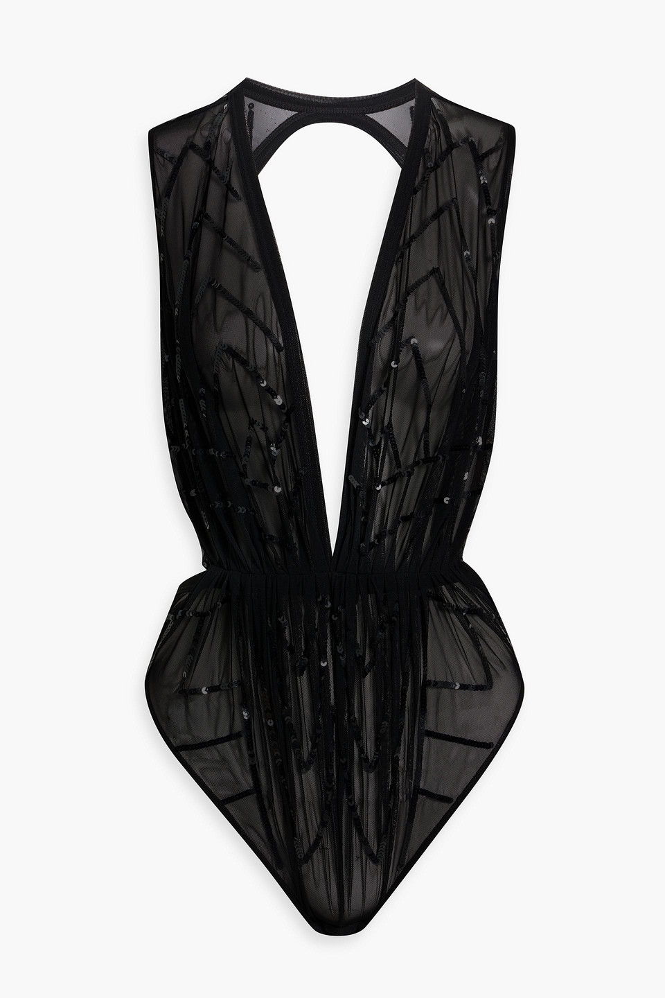 RICK OWENS OPEN-BACK SEQUINED TULLE BODYSUIT
