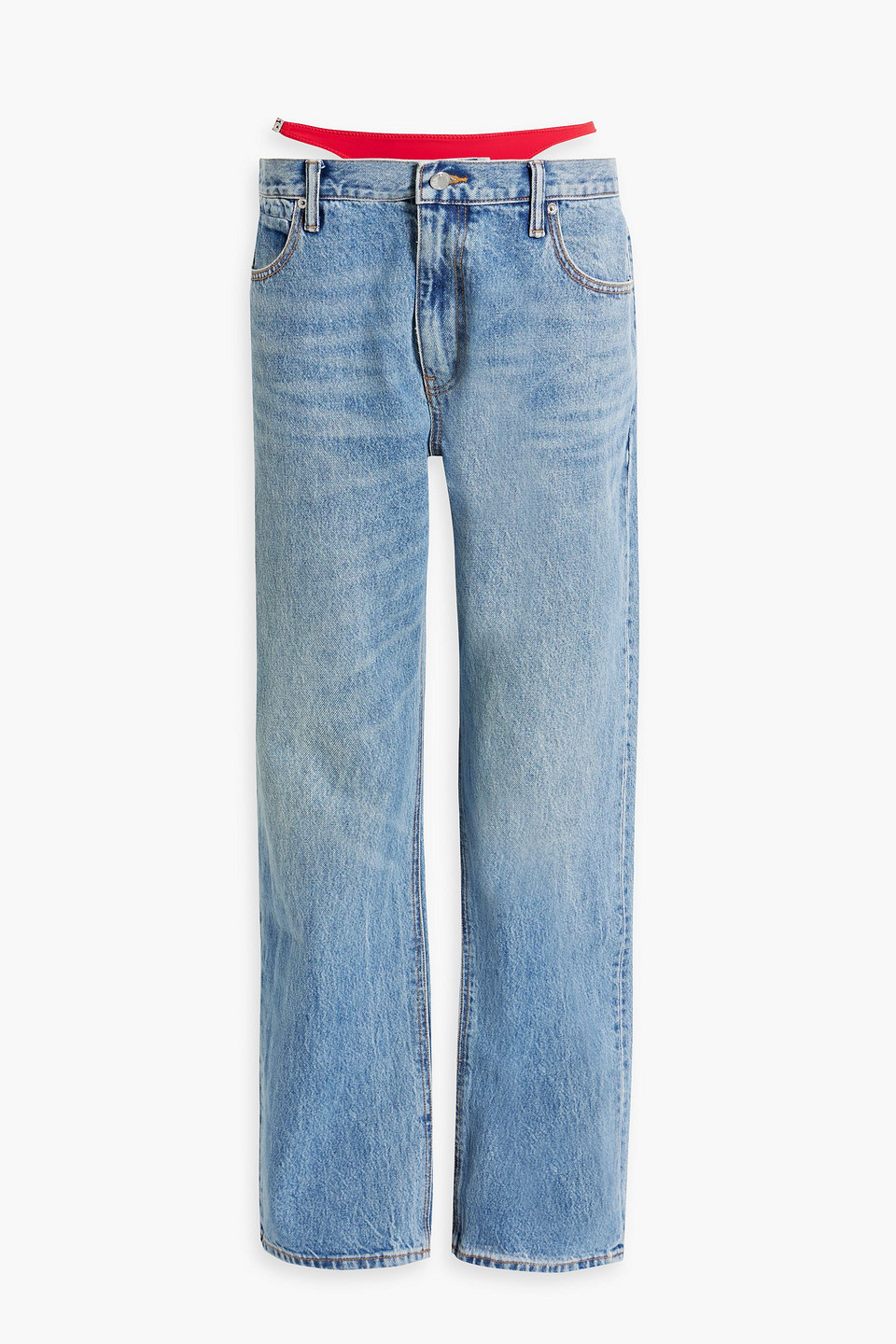 Alexander Wang Diamante Jersey-paneled Low-rise Straight-leg Jeans In Blue