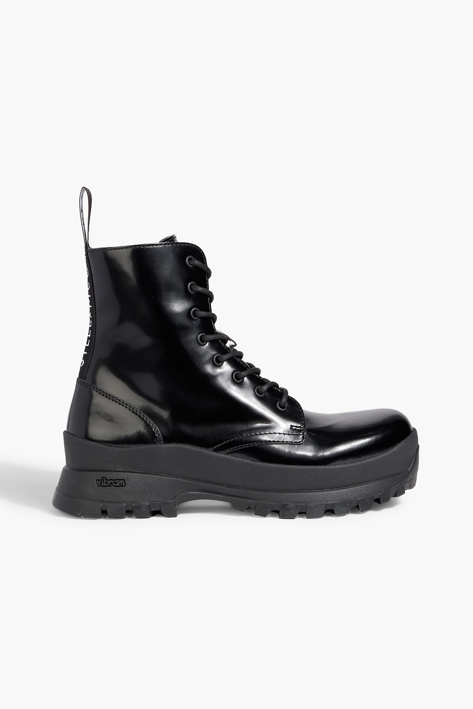 Stella Mccartney Faux Leather Combat Boots With Lettering Logo And Statement In Black
