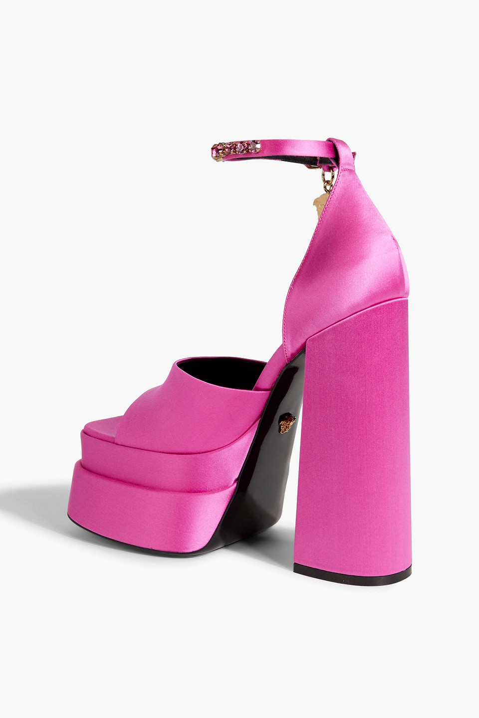 Shop Versace Medusa Aevitas Embellished Satin Platform Sandals In Bright Pink