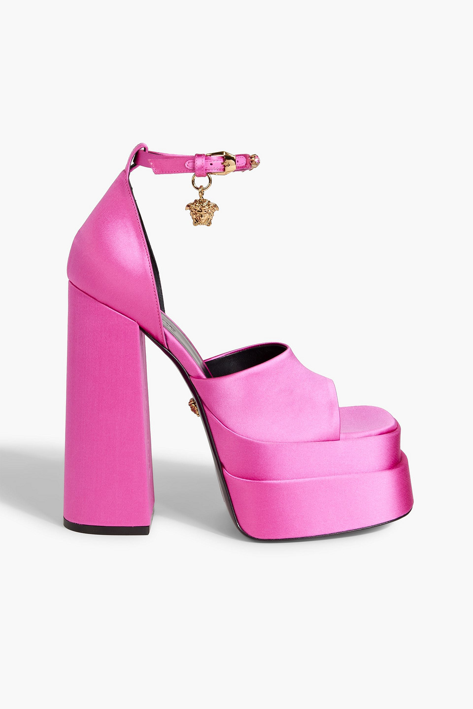Shop Versace Medusa Aevitas Embellished Satin Platform Sandals In Bright Pink