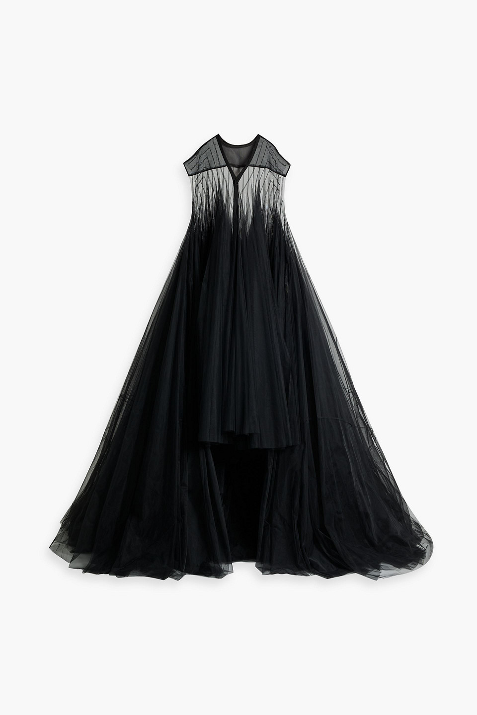 strapless open back dress Black tulle lace long prom dress, black tulle evening dress – dresstby