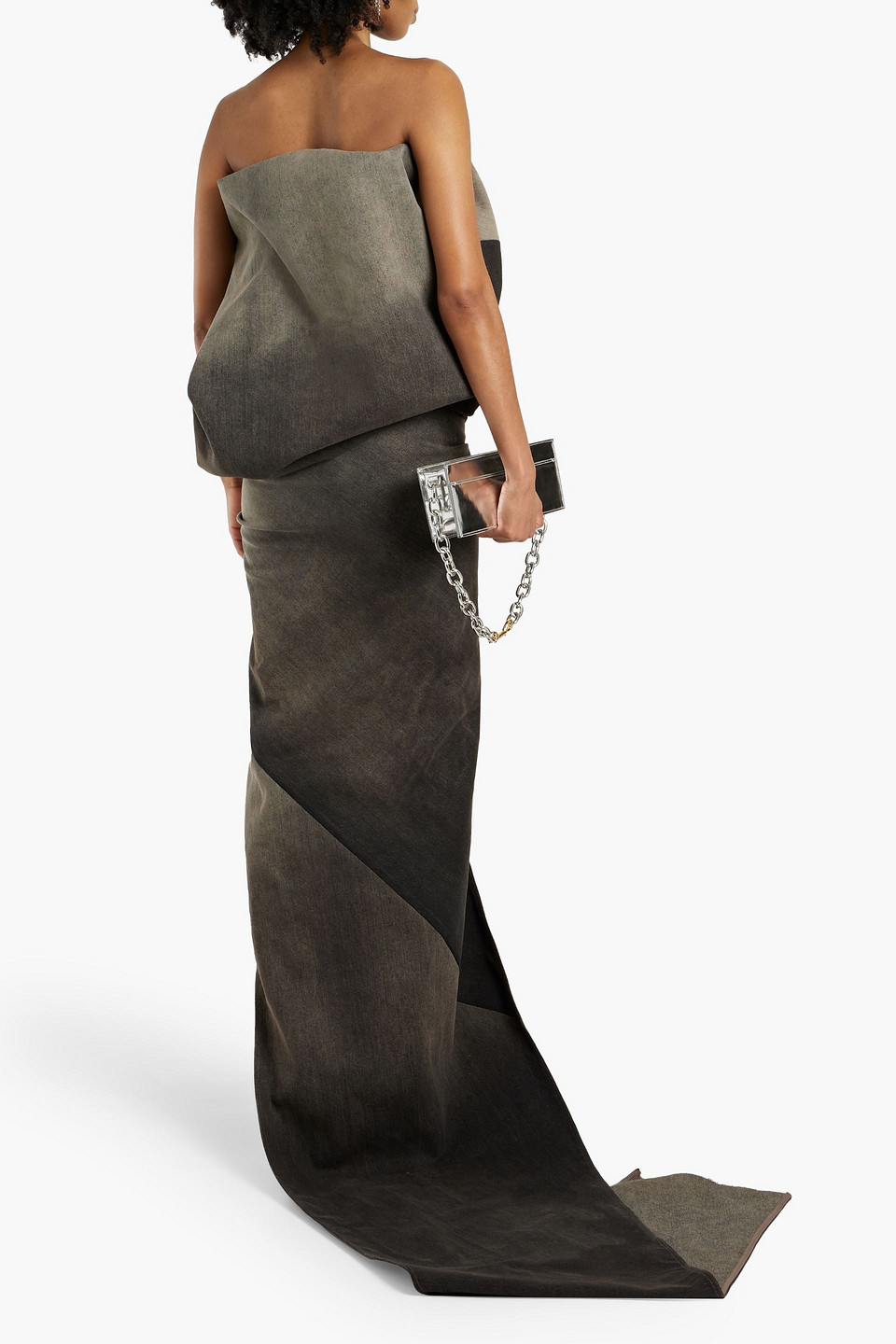 Rick Owens Strapless Draped Denim Top In Dark Gray