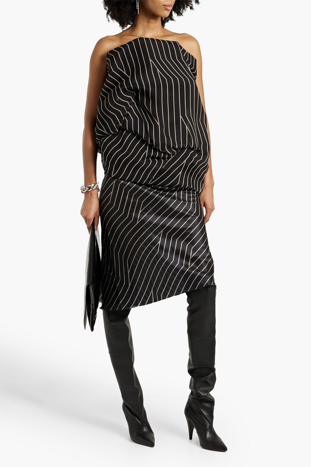 RICK OWENS Strapless striped silk-chiffon top