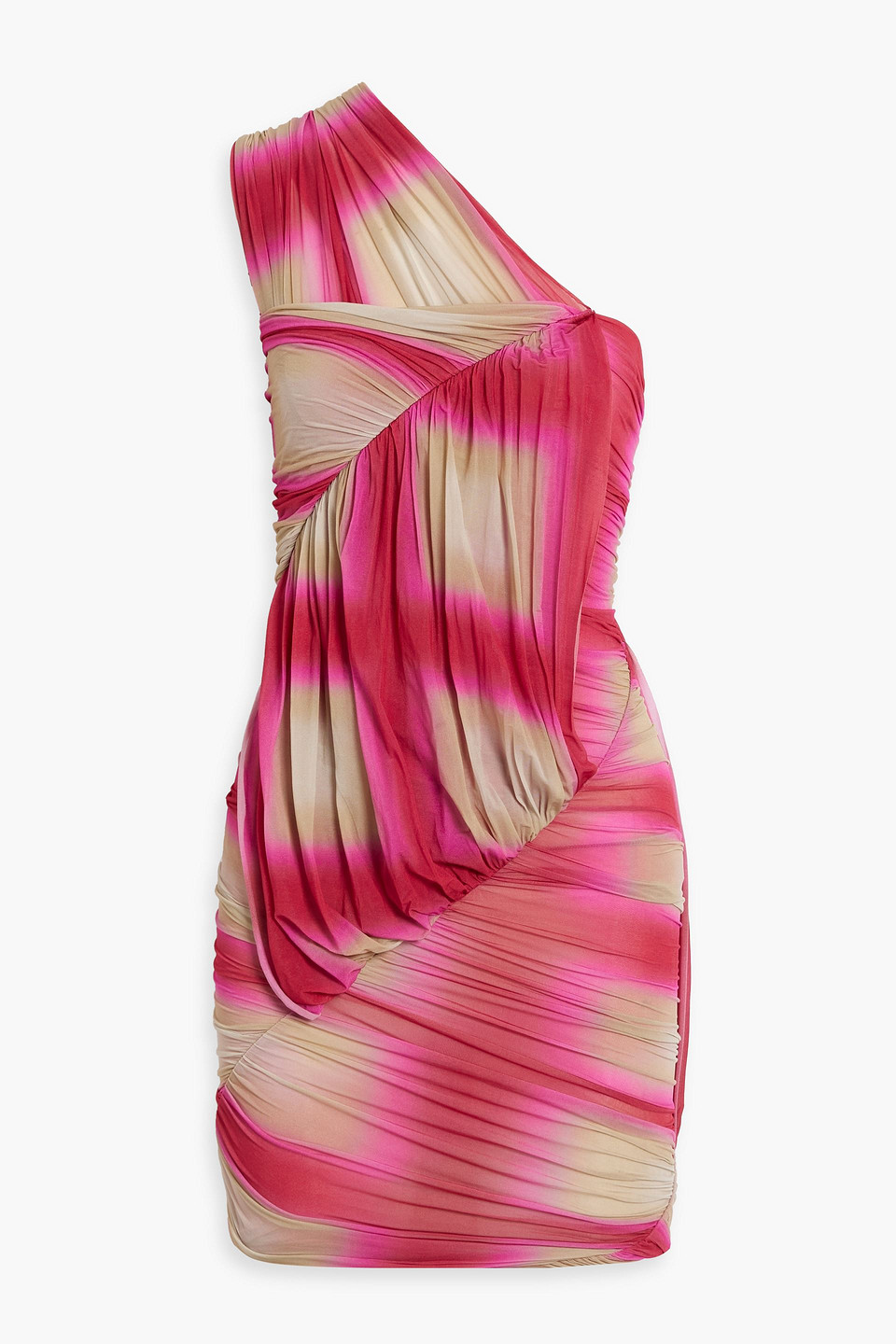 Shop Rick Owens One-shoulder Draped Cupro-blend Mini Dress In Fuchsia