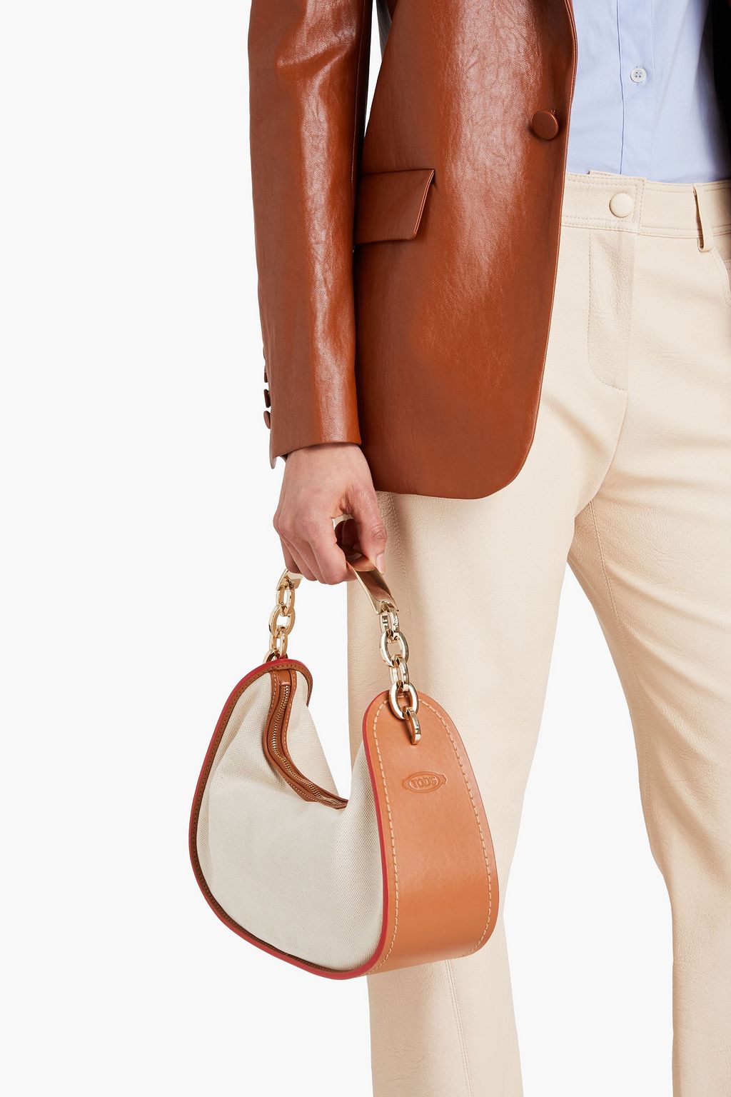 TOD'S Leather-trimmed canvas shoulder bag