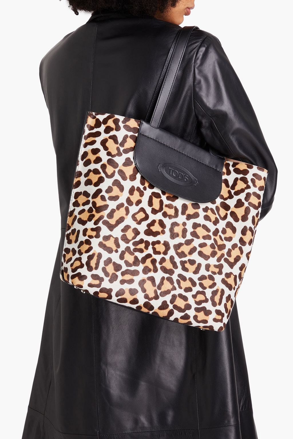 TOD'S Leopard-print calf hair tote