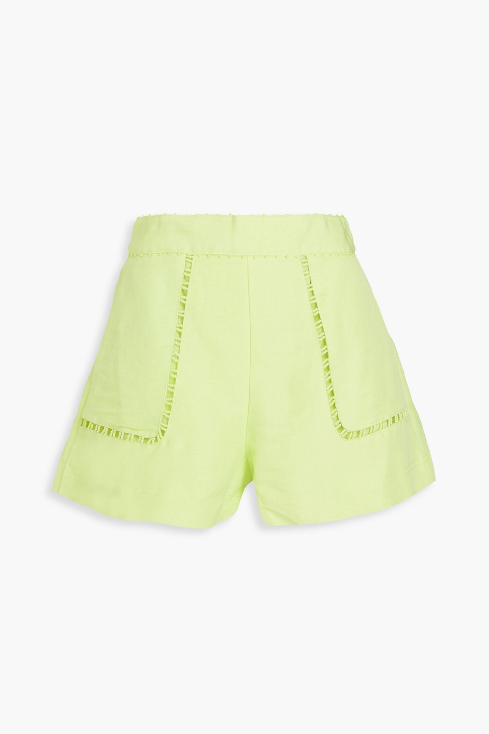 Aje Lucie Bead-embellished Linen-blend Shorts In Chartreuse