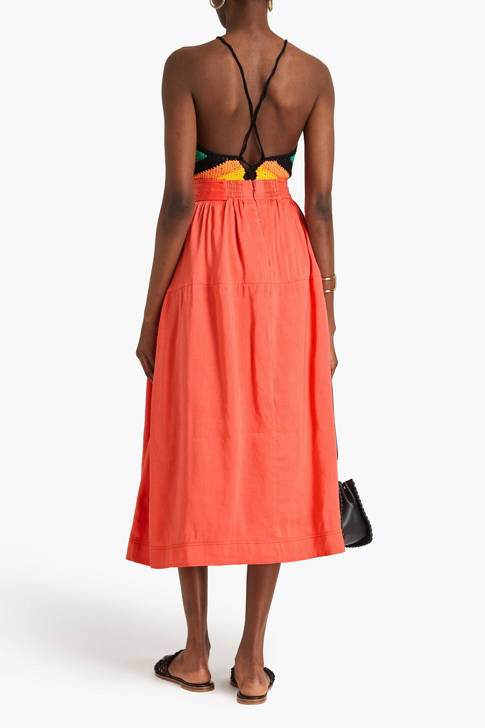 Shop Aje Shelley Linen-blend Midi Skirt In Coral