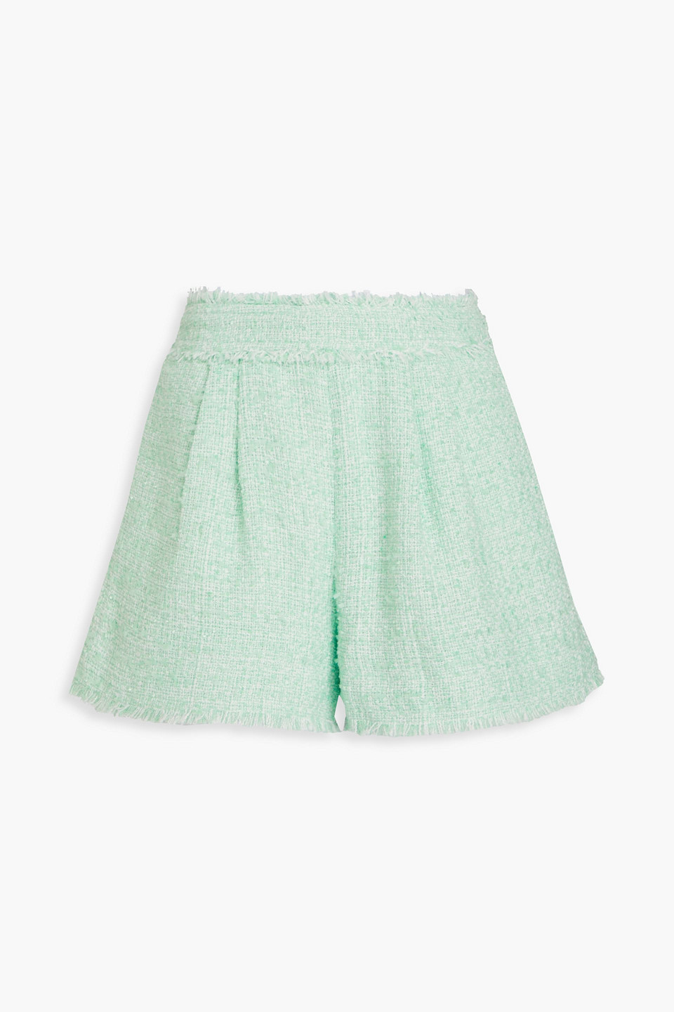 Aje Emmeline Pleated Bouclé-tweed Shorts In Mint