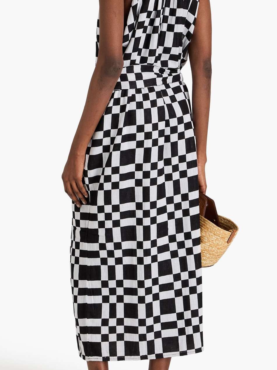 checked cotton and tencel™-blend gauze midi dress