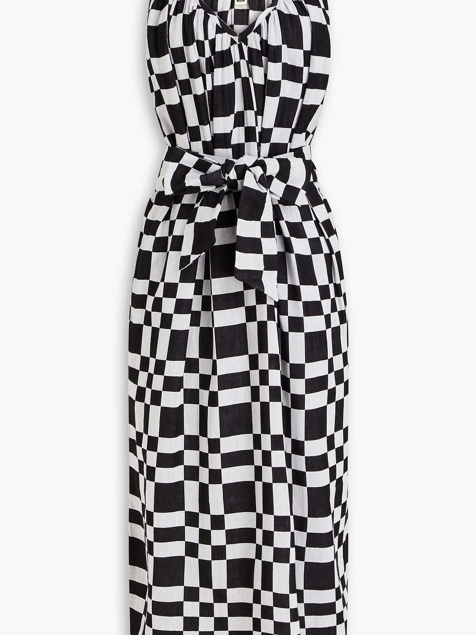 checked cotton and tencel™-blend gauze midi dress