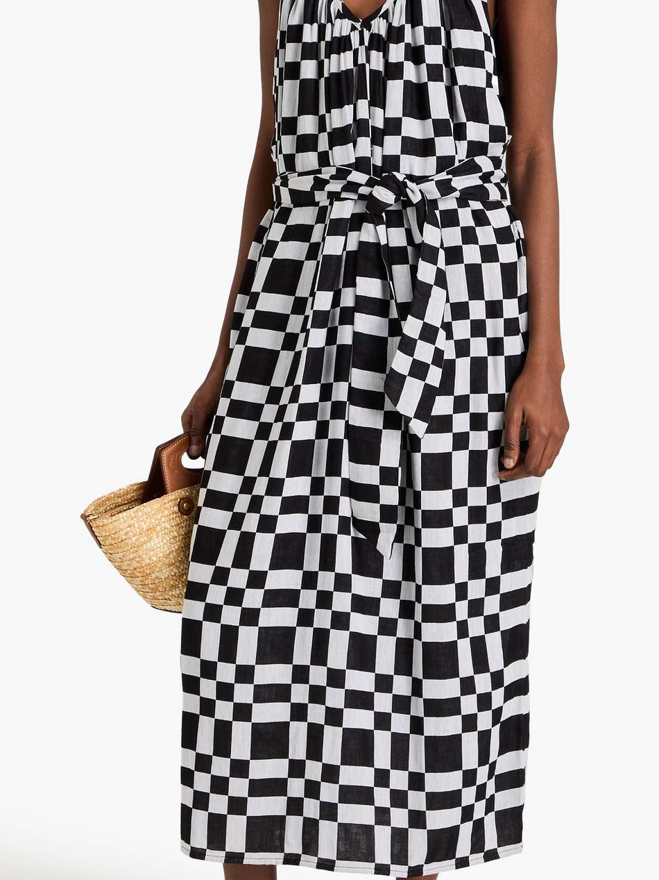 checked cotton and tencel™-blend gauze midi dress