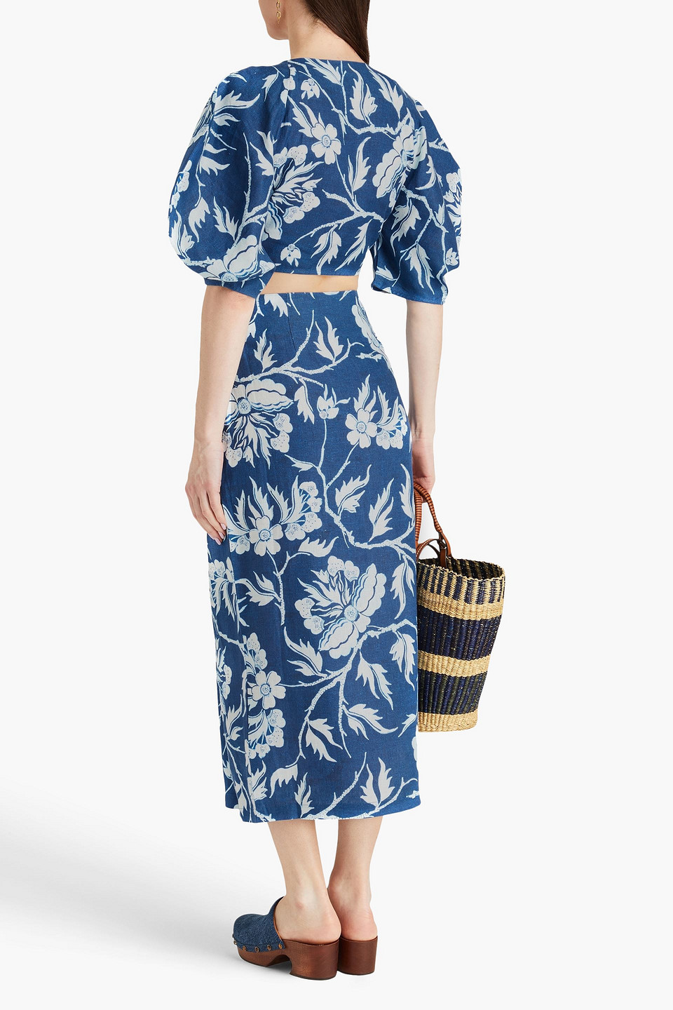 MARA HOFFMAN NAVYA CROPPED FLORAL-PRINT HEMP TOP