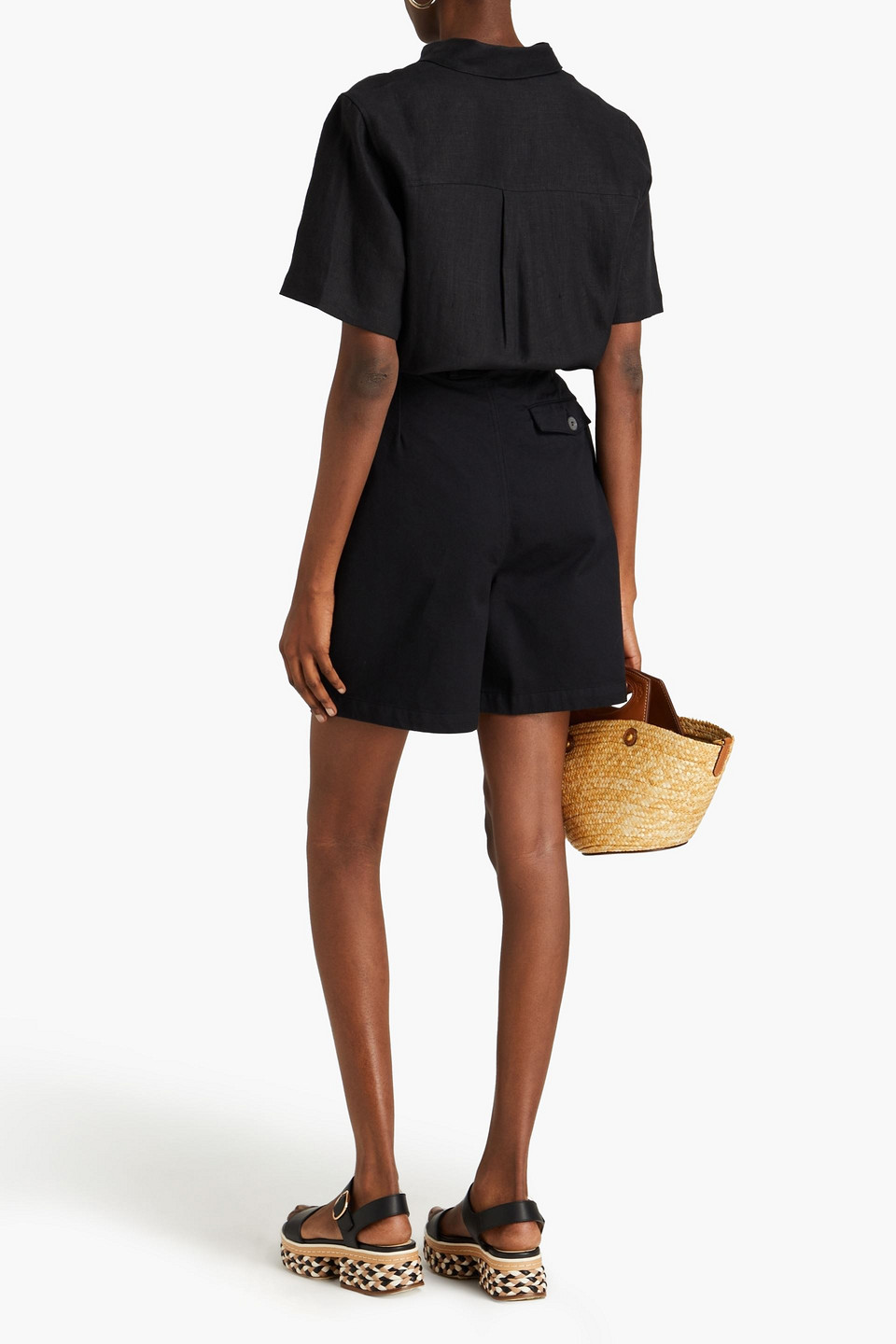 Shop Mara Hoffman Milo Pleated Cotton-twill Shorts In Black