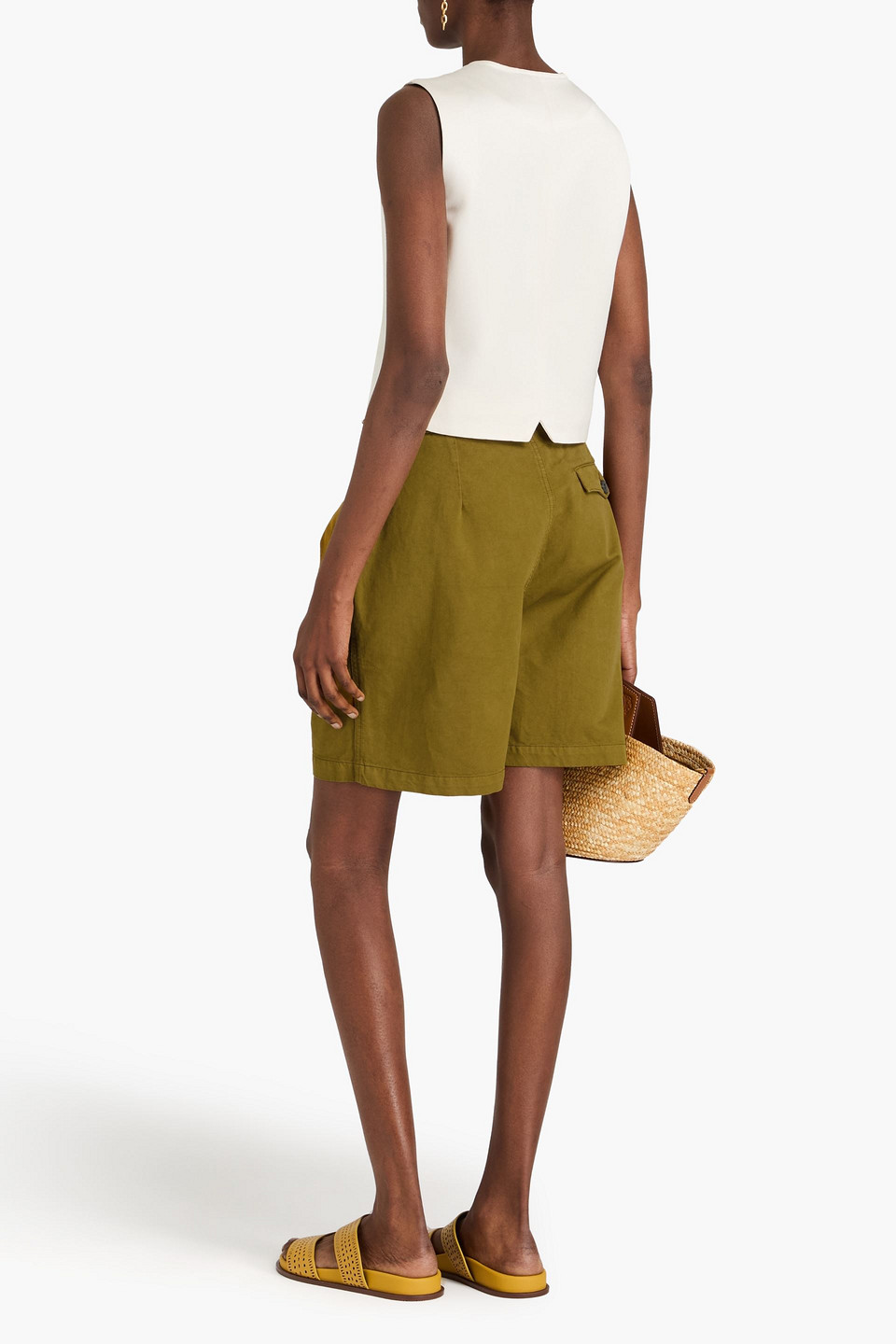 Shop Mara Hoffman Milo Pleated Cotton-twill Shorts In Army Green