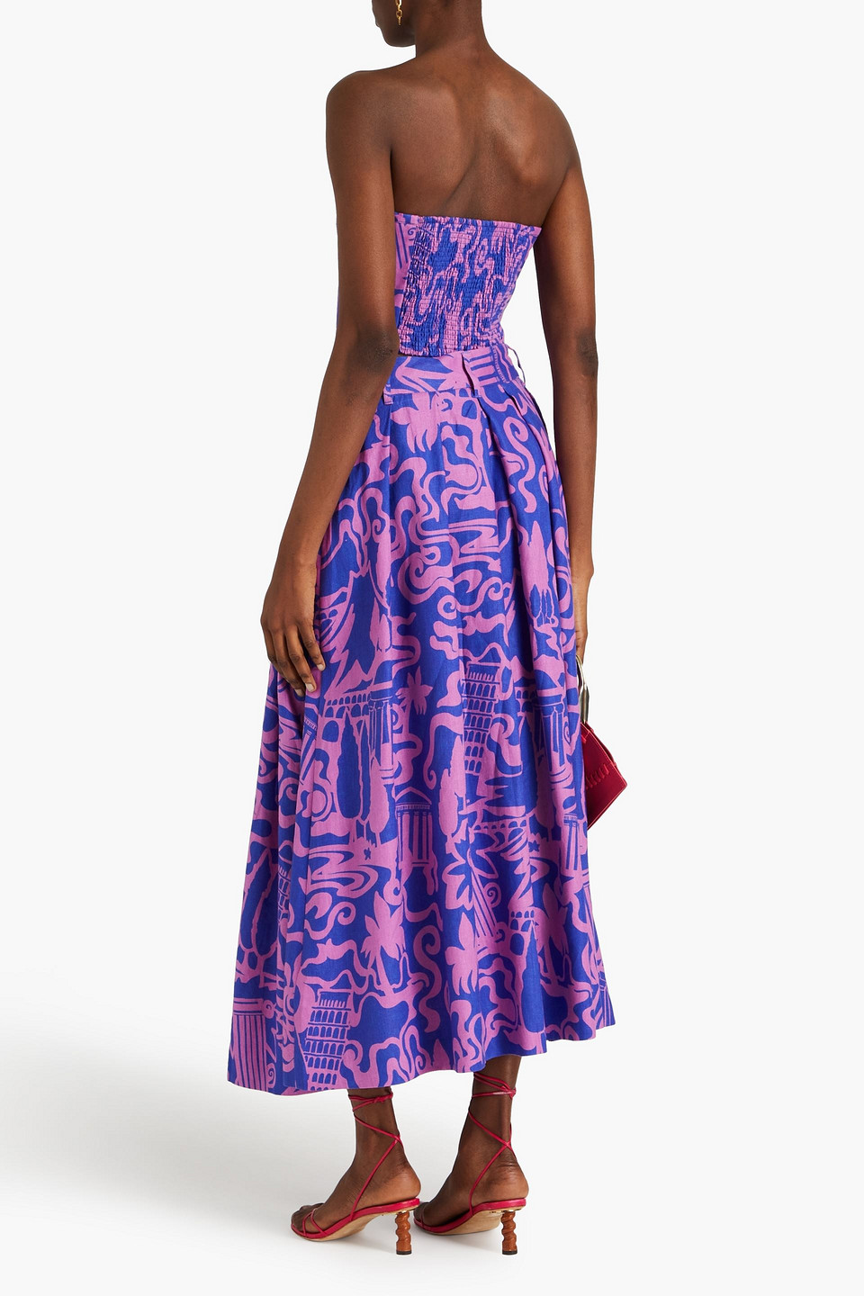 Shop Mara Hoffman Tulay Pleated Printed Hemp Midi Skirt In Cobalt Blue