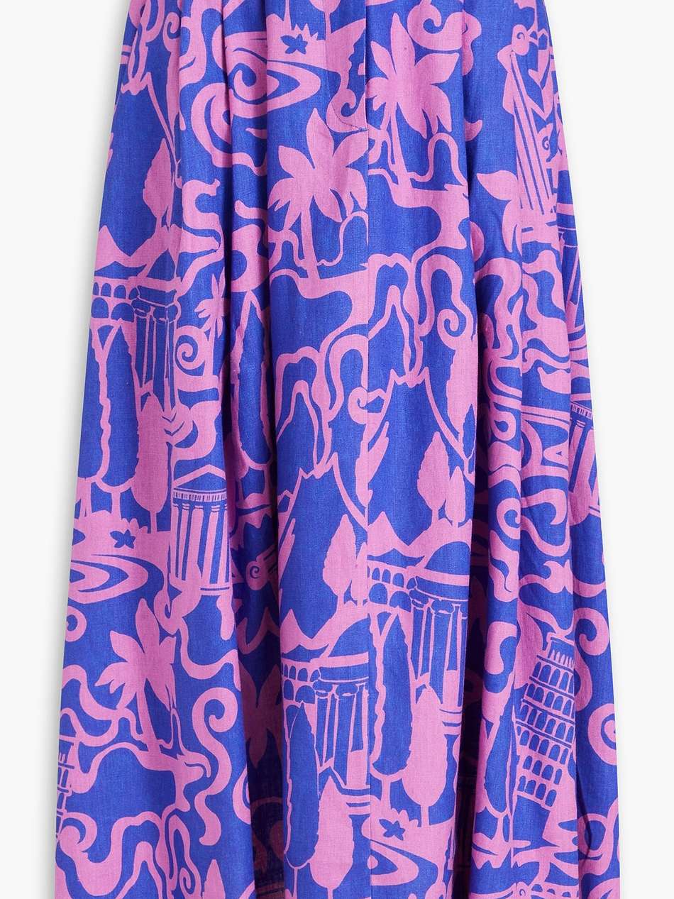 tulay pleated printed hemp midi skirt