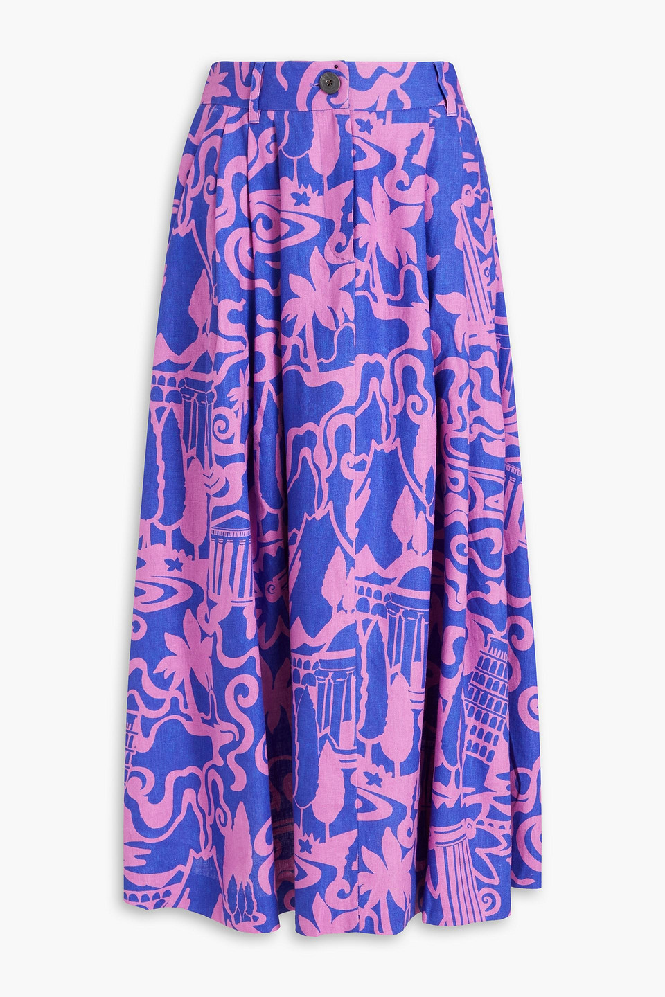 Mara Hoffman Tulay Pleated Printed Hemp Midi Skirt In Cobalt Blue