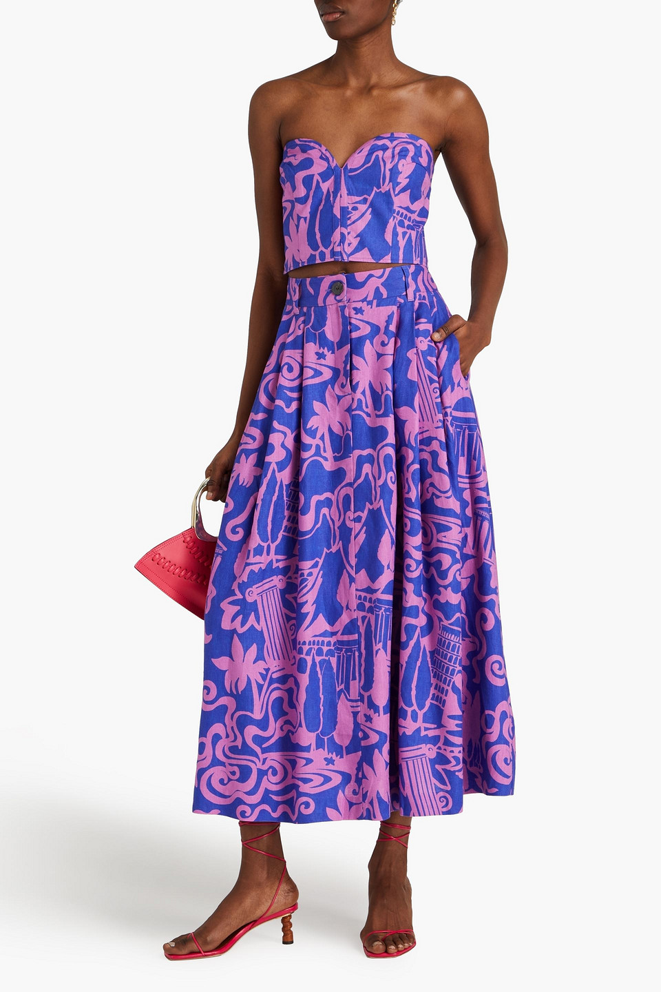 MARA HOFFMAN TULAY PLEATED PRINTED HEMP MIDI SKIRT