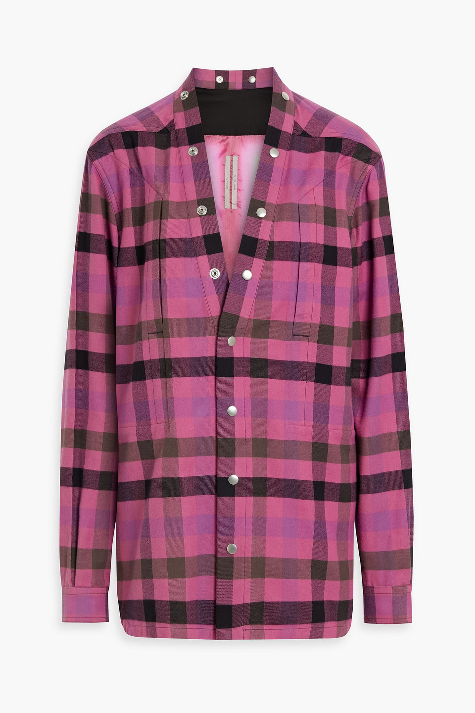 Rick Owens Larry Checked Cotton-flannel And Cupro Shirt In Magenta