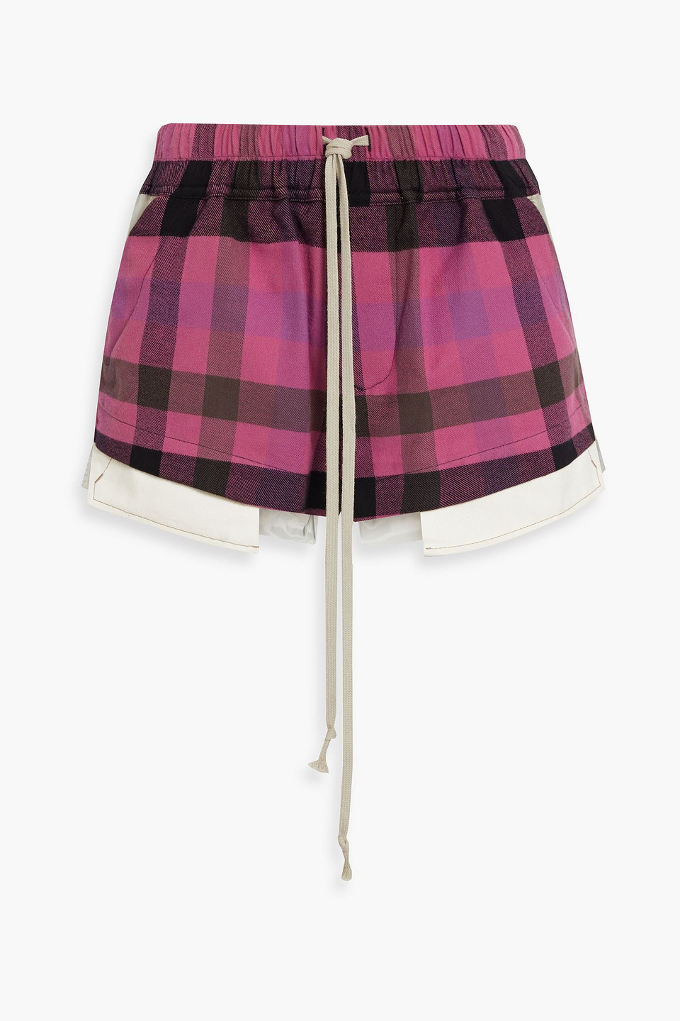 Rick Owens Checked Cotton-flannel And Cupro-satin Shorts In Pink