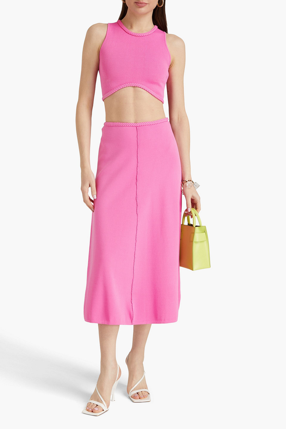 Shop Aje Petal Knitted Midi Skirt In Pink