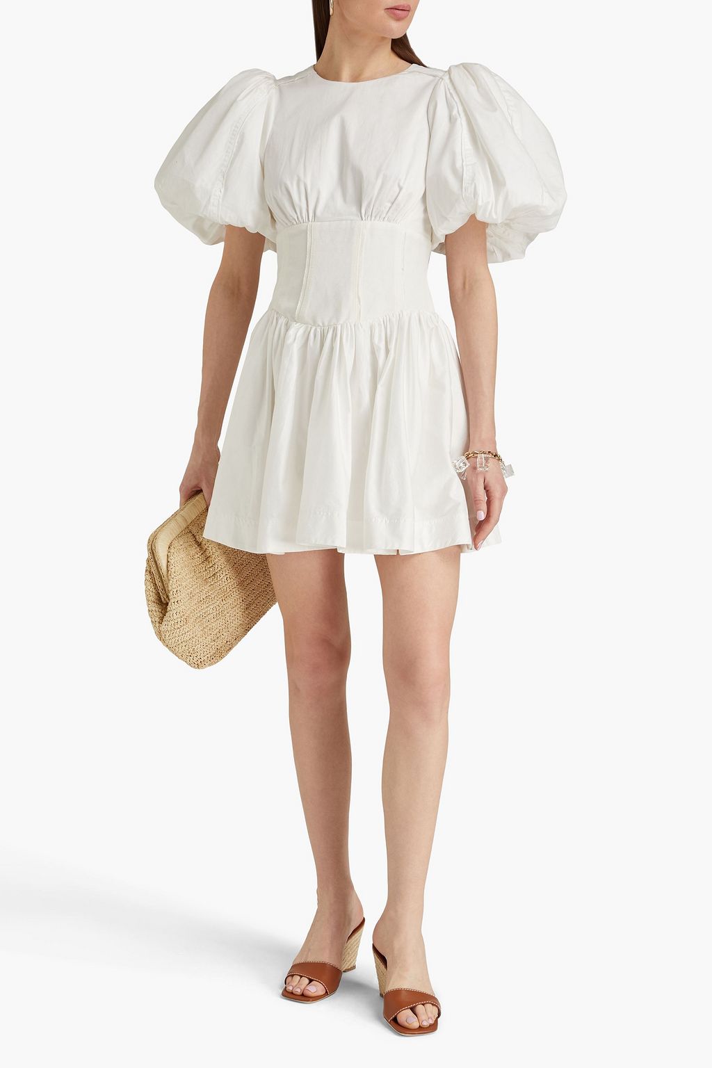 AJE. Gianna gathered cotton-poplin mini dress