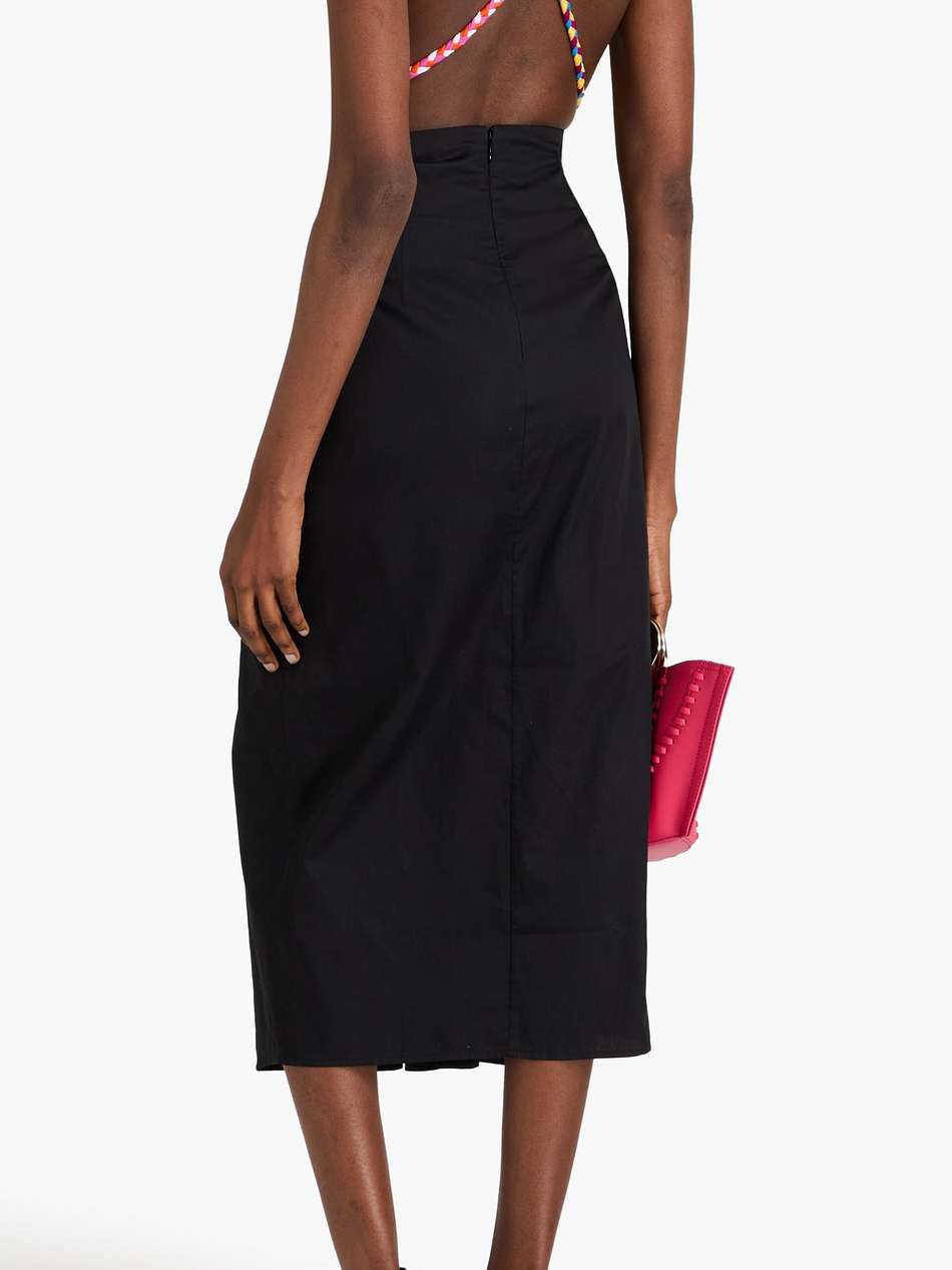 wrap-effect braided cotton-poplin twill midi dress