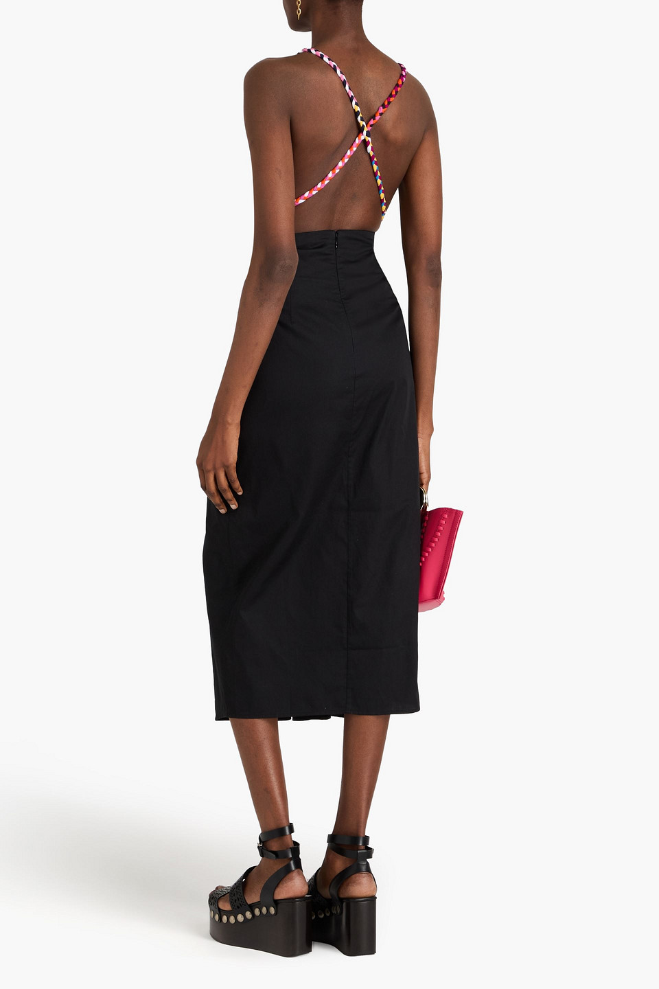 Shop Mara Hoffman Wrap-effect Braided Cotton-poplin Twill Midi Dress In Black