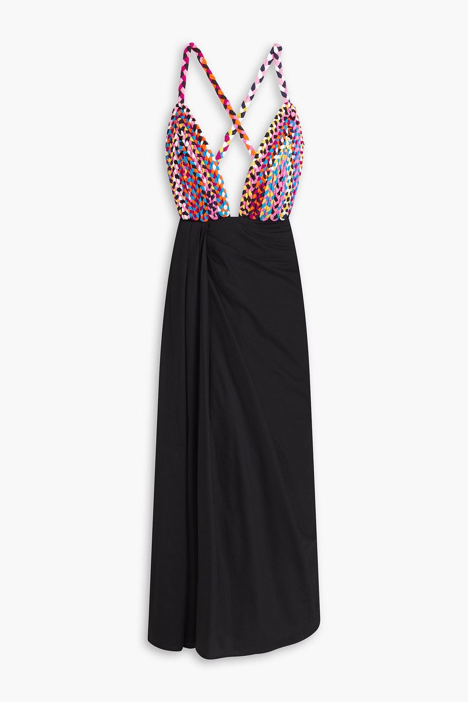 Mara Hoffman Wrap-effect Braided Cotton-poplin Twill Midi Dress In Black