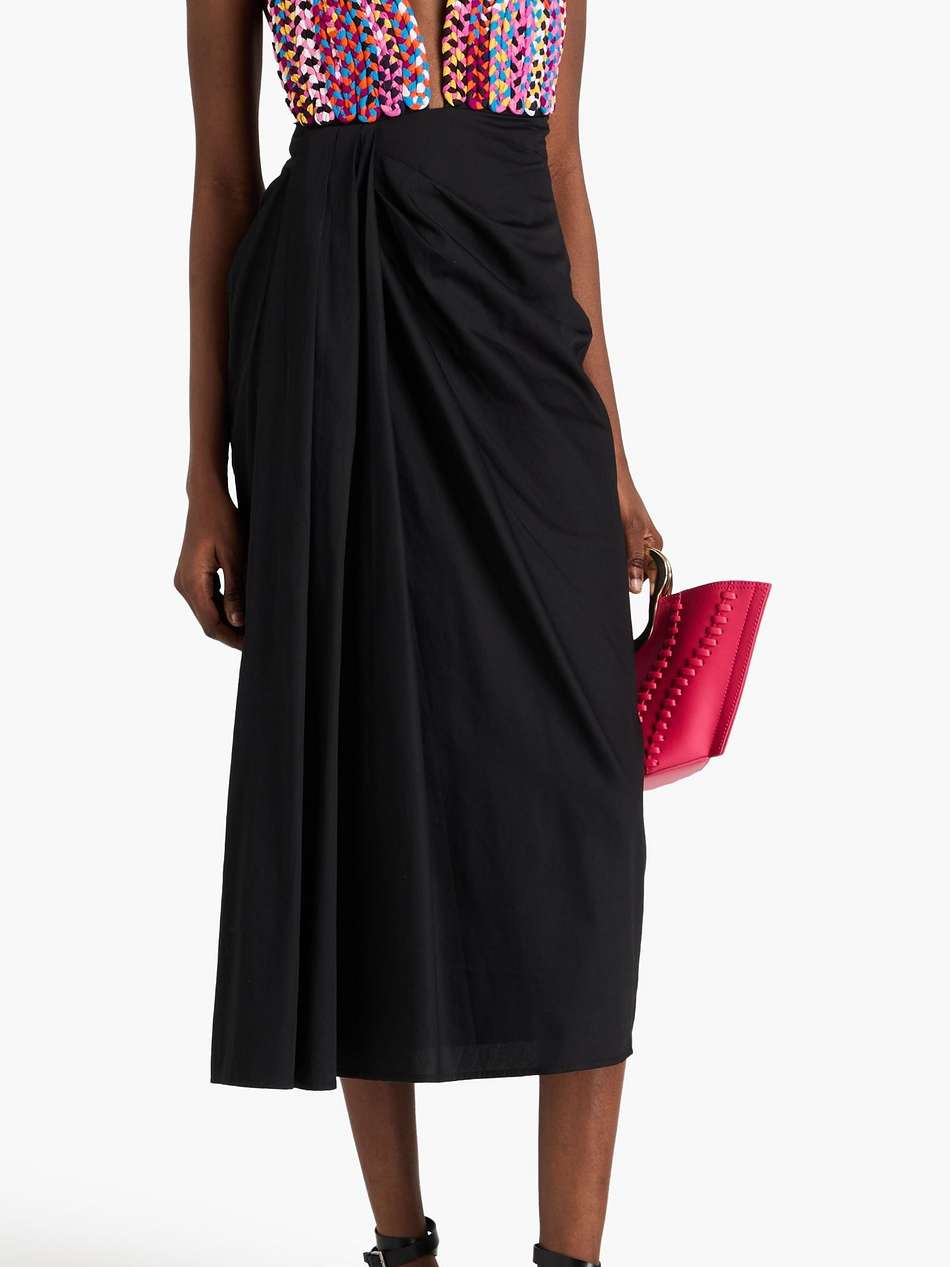wrap-effect braided cotton-poplin twill midi dress