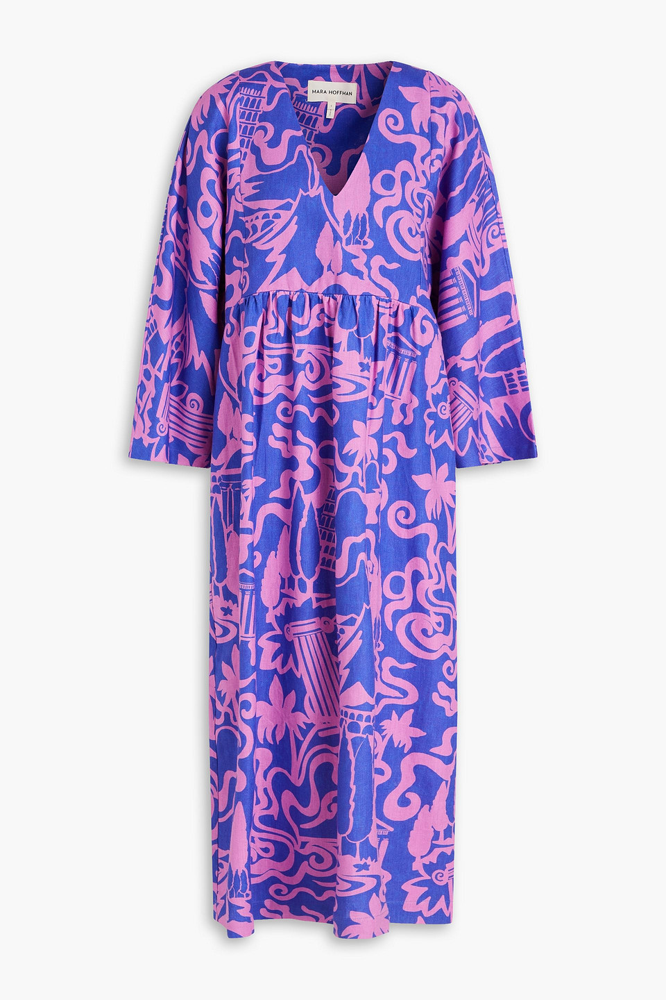 MARA HOFFMAN AVIVA PRINTED HEMP MIDI DRESS