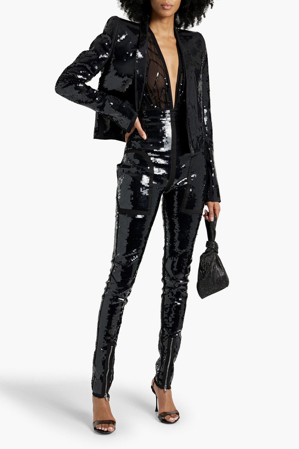 Shop Rick Owens Sequined High-rise Skinny Jeans In Black