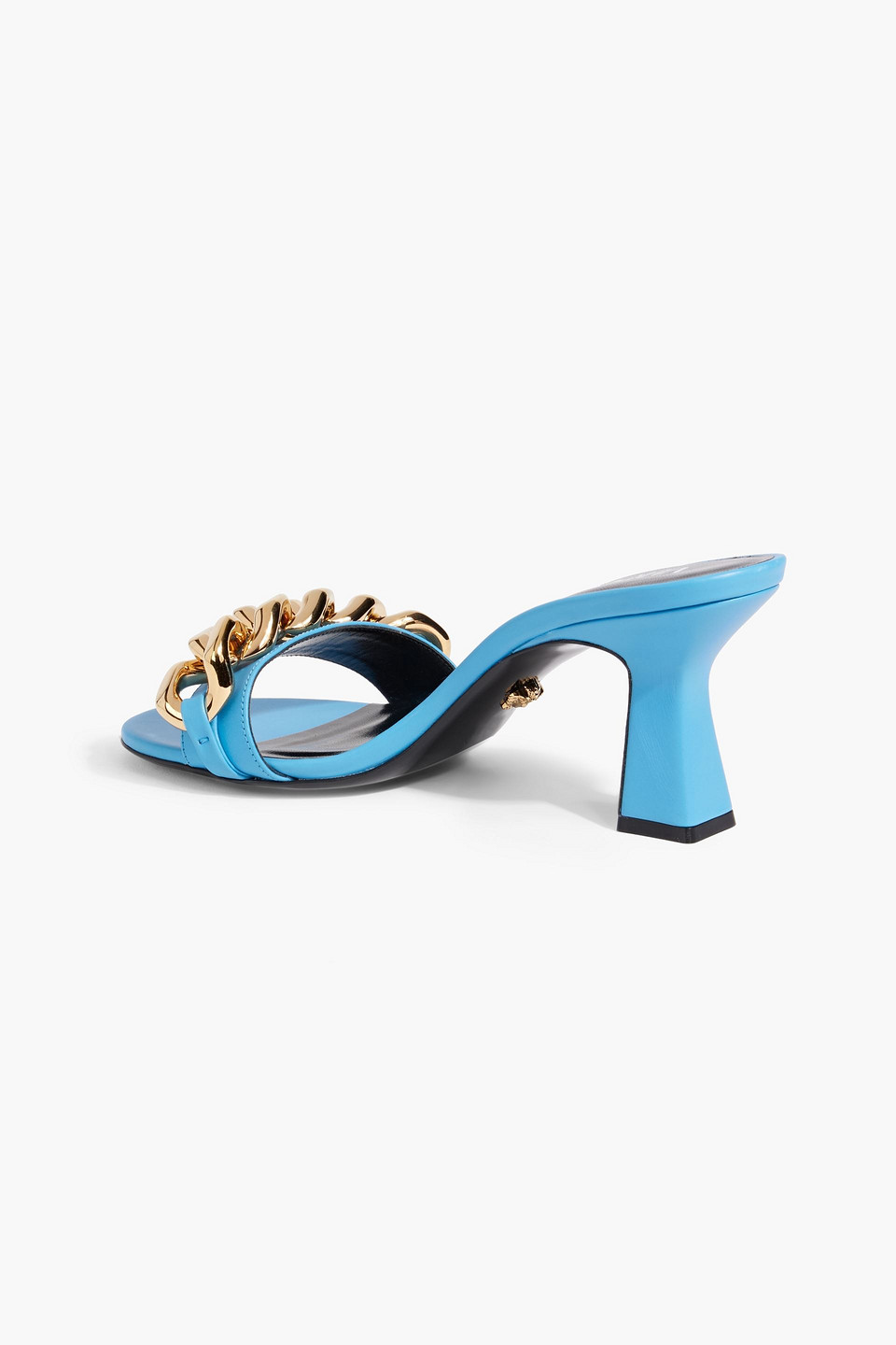 Shop Versace Chain-embellished Leather Mules In Azure