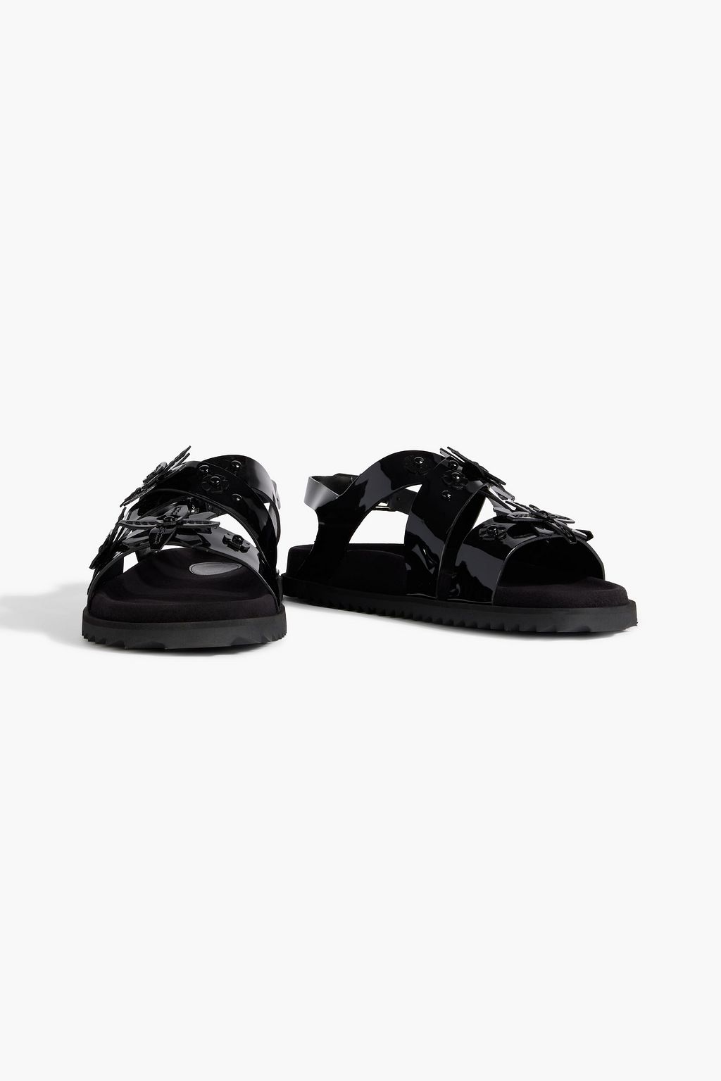 TOD'S Studded laser-cut patent-leather slingback sandals