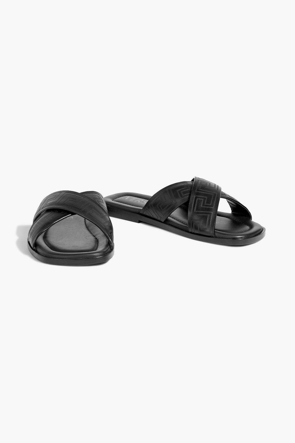 VERSACE La Greca embossed leather sandals THE OUTNET