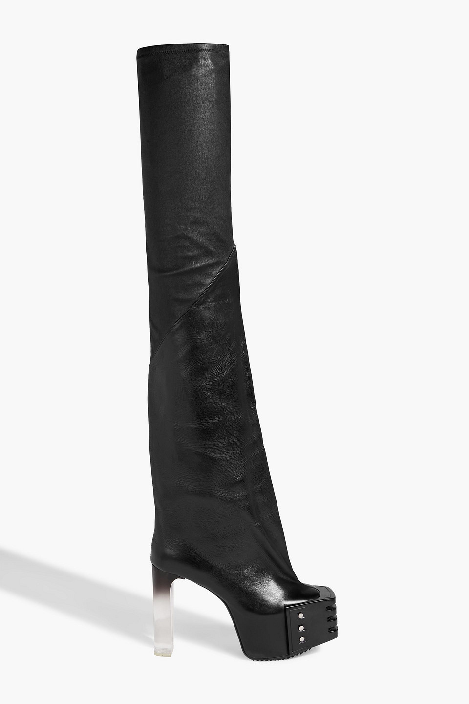 Rick Owens Oblique Leather Over-the-knee Platform Boots In Black