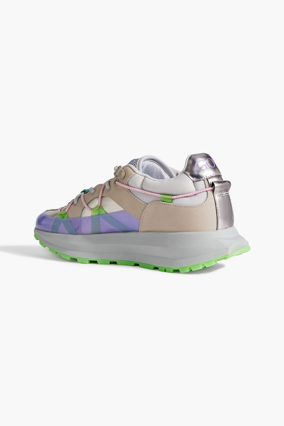 Shop Stine Goya Apollo 1811 Tech Runner Metallic Leather, Nubuck And Pvc Sneakers In Stone