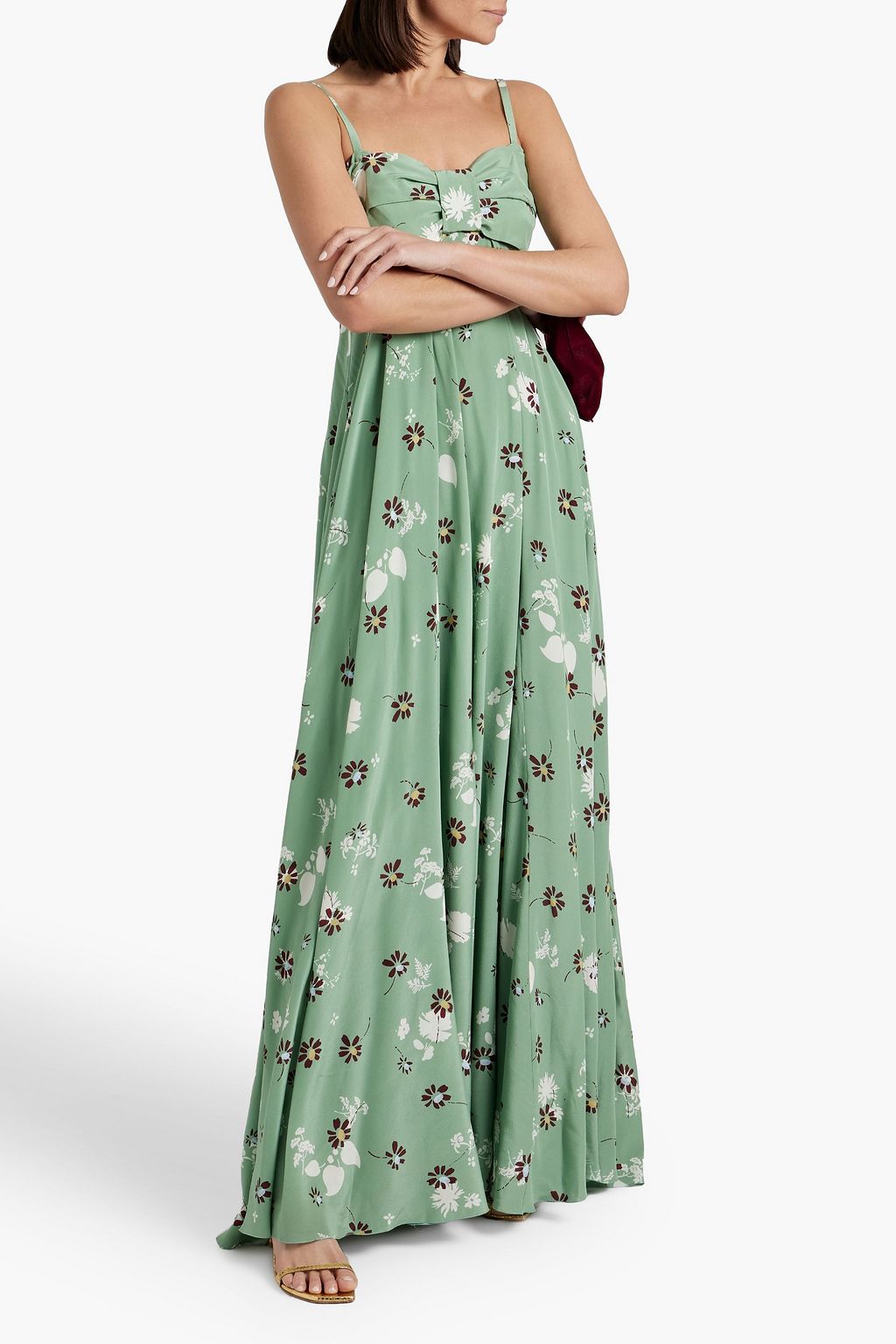 VALENTINO GARAVANI Bow-detailed floral-print silk-satin crepe maxi dress