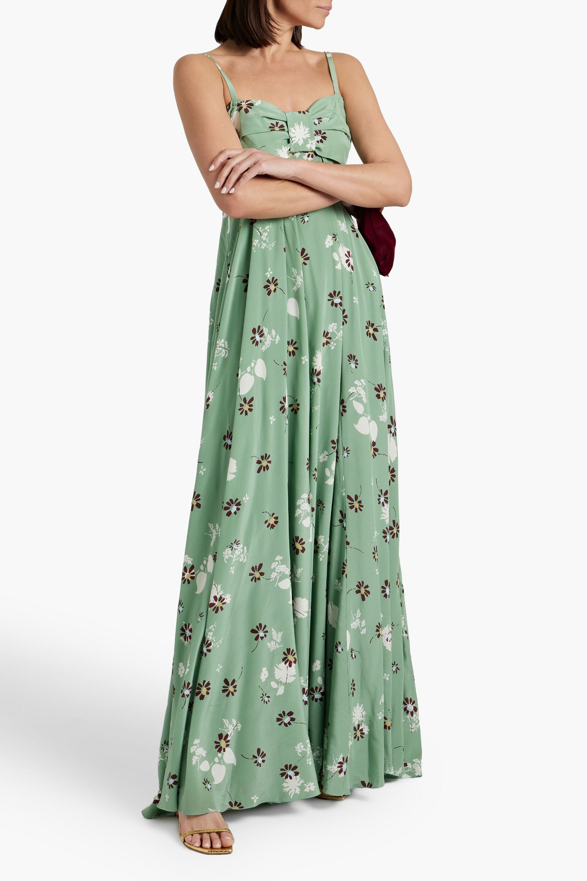 Valentino Garavani Bow-detailed floral-print silk-satin crepe maxi dress