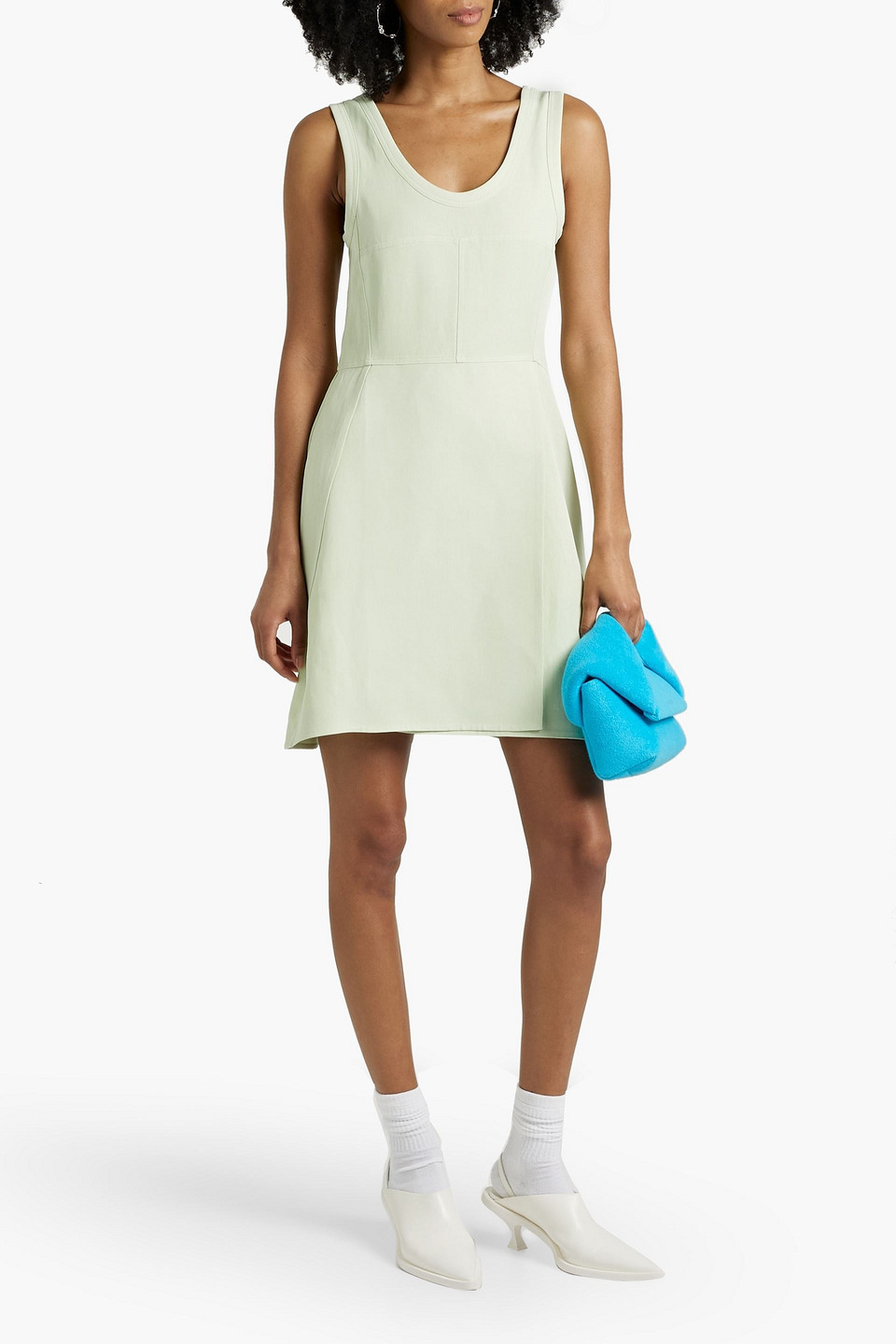 Shop Jil Sander Wrap-effect Canvas Mini Dress In Light Green