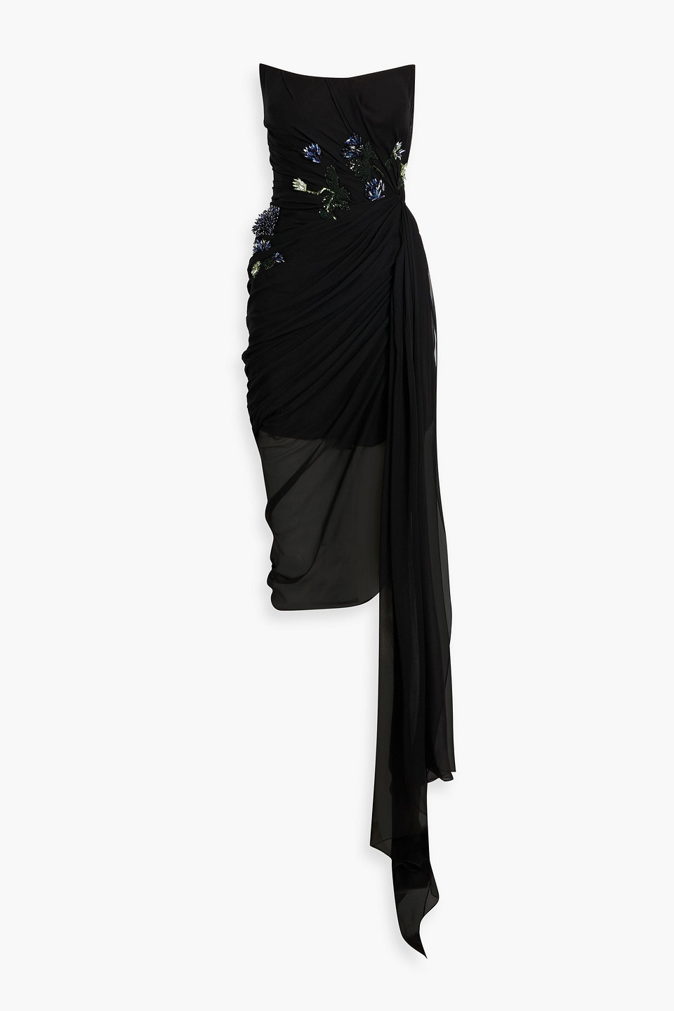 oscar de la renta - strapless crystal-embellished draped silk-chiffon dress - black - us 10