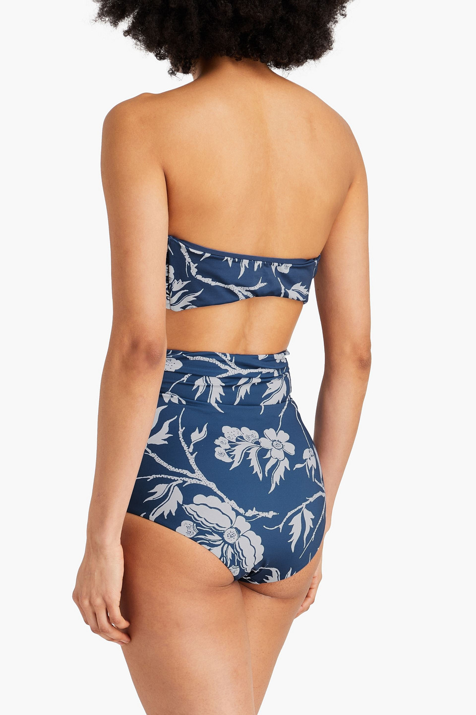 Shop Mara Hoffman Kai Knotted Floral-print Bandeau Bikini Top In Navy