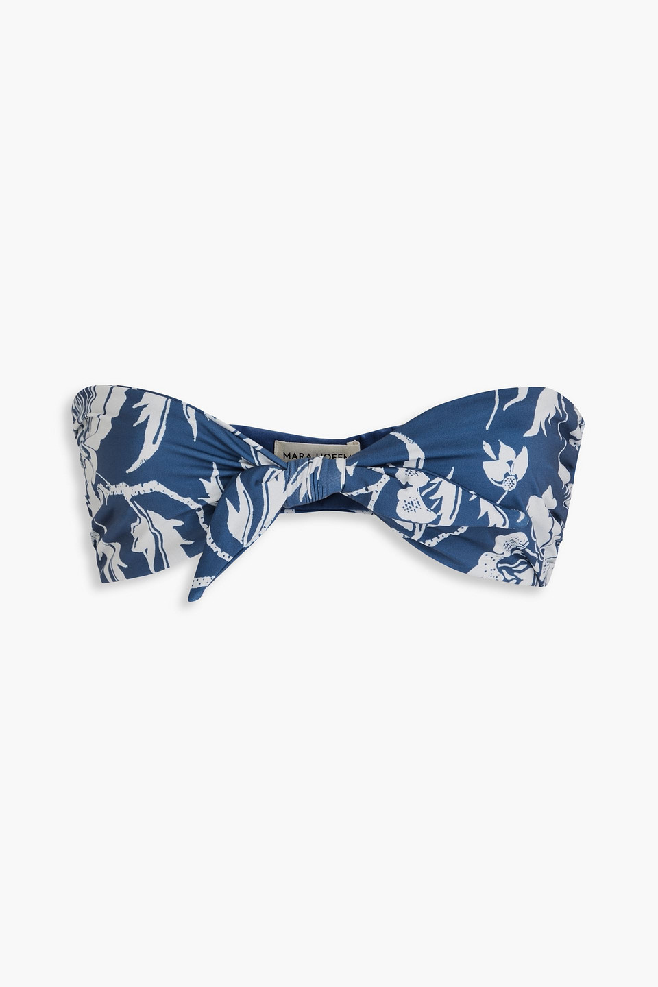 Mara Hoffman Kai Knotted Floral-print Bandeau Bikini Top In Navy